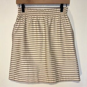 Comme Toi Anthropologie Skirt Cream W/ Navy Stripes Size S Paperbag Waist Pocket